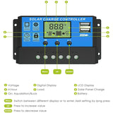 Solar Panel Charge Controller & Regulator 12V/24V auto dual USB 30A Battery PWM