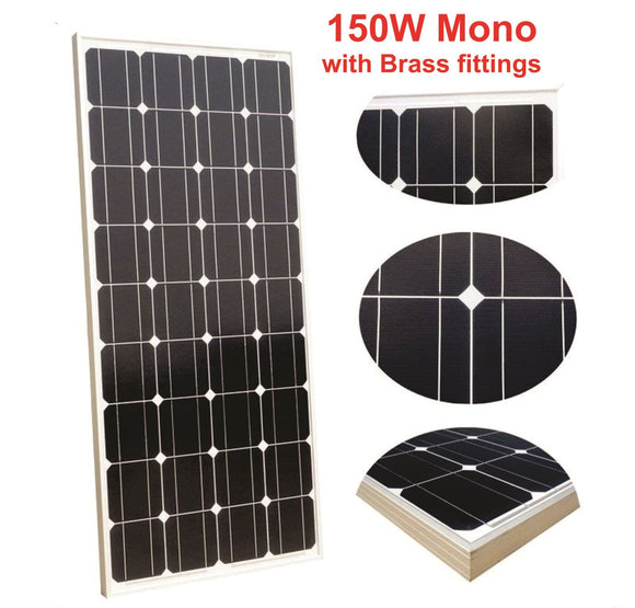 2 x Solar Panel 150 Watt 12-18 Volt Monocrystalline Cells (With Bass Fittings)