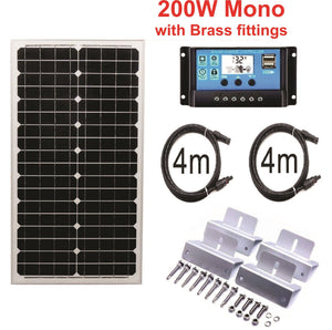 Solar Panel 200 Watt 12-36 Volt  Monocrystalline Controller Z Brackets Cables