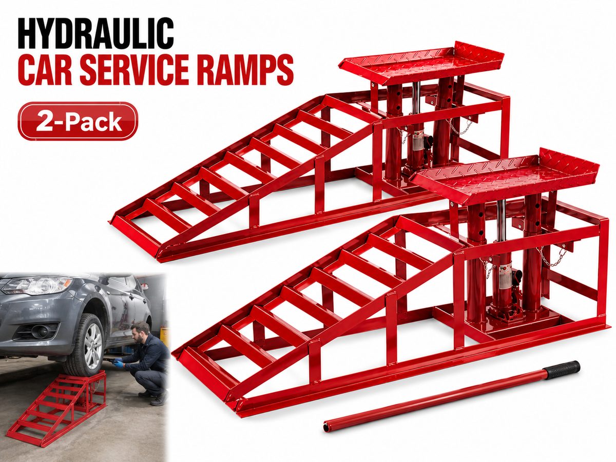 2 Car Ramps with Hydraulic Jack 4000kg with Adjustable Heights