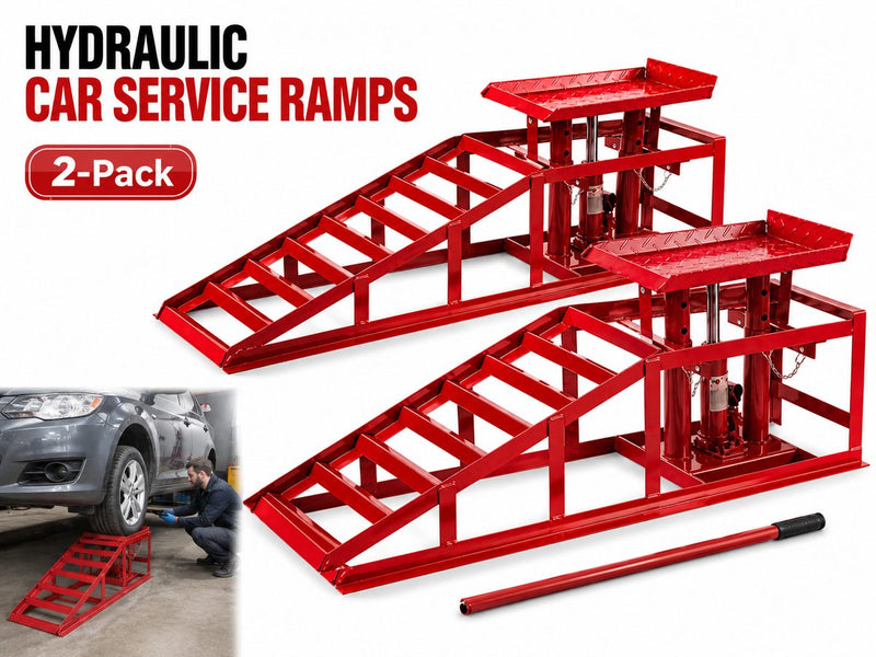 2 Car Ramps with Hydraulic Jack 4000kg with Adjustable Heights