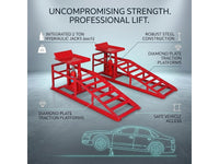 2 Car Ramps with Hydraulic Jack 4000kg with Adjustable Heights