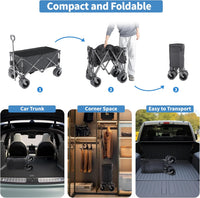 Folding Wagon Cart, Garden Carts Large Capacity Beach Foldable Outdoor Camping