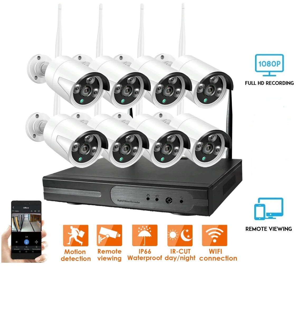 8 Channel HD  DVR & CCTV Wireless Outdoor Camera's Indoor-Outdoor Waterproof