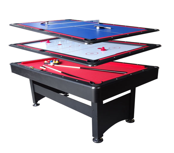 Assembled 7Ft Multi Function 3 in 1 Pool Table, Hockey, Table Tennis Table