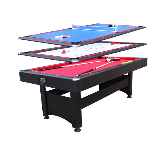 Rack & Roll Assembled 7Ft Multi Function 3 in 1 Pool Table Hockey Tennis Table