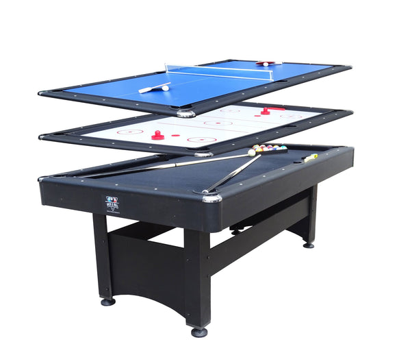 Rack & Roll Assembled 7Ft Multi Function 3 in 1 Pool Table, Hockey, Table Tennis Table (Black)