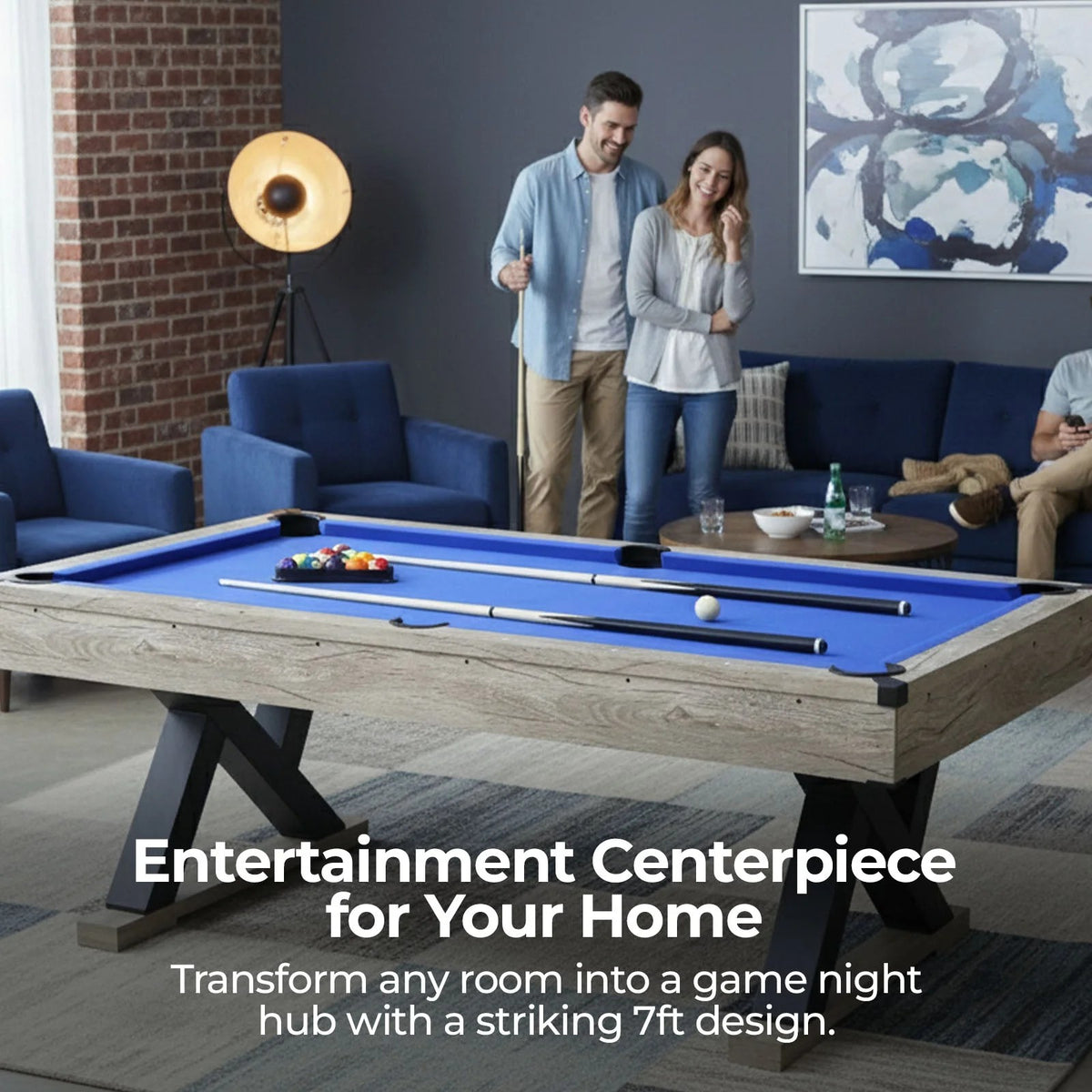 The Titan X Deluxe Modern  7ft Pool Table – Blue Felt with Accessories