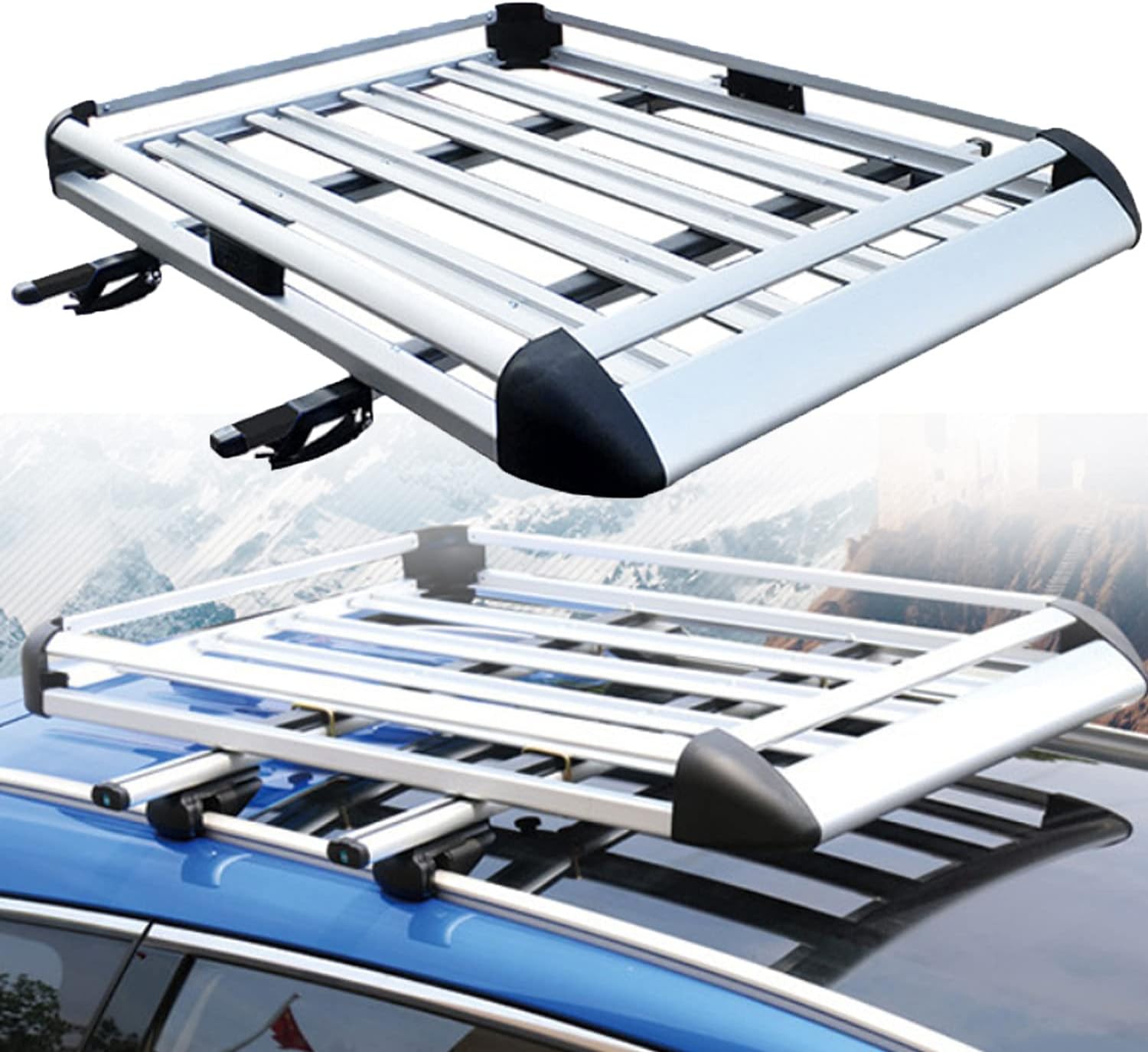 Universal Roof Rack Basket Car Top Luggage 140X96 cm Sliver Great Range Products