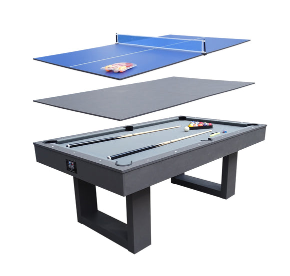 Assembled 7Ft Multi Function 3 in 1 Pool Table, Hockey, Table Tennis Table Gray