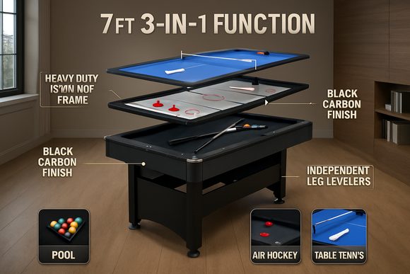 Rack & Roll 7ft 3-in-1 Pool, Hockey & Table Tennis Table – Assembled