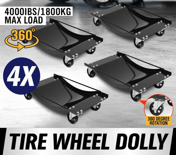 4 x Heavy Duty Vehicle Wheel Dolly Sets Ball Bearings Trolley Rated at 1800KG